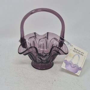 Fenton Amethyst Small Glass Basket Original Tag